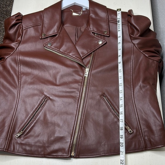 Chico's Faux Leather Cropped Moto Jacket in Chocolate Brown Size 14 (2.5) - Picture 15 of 15